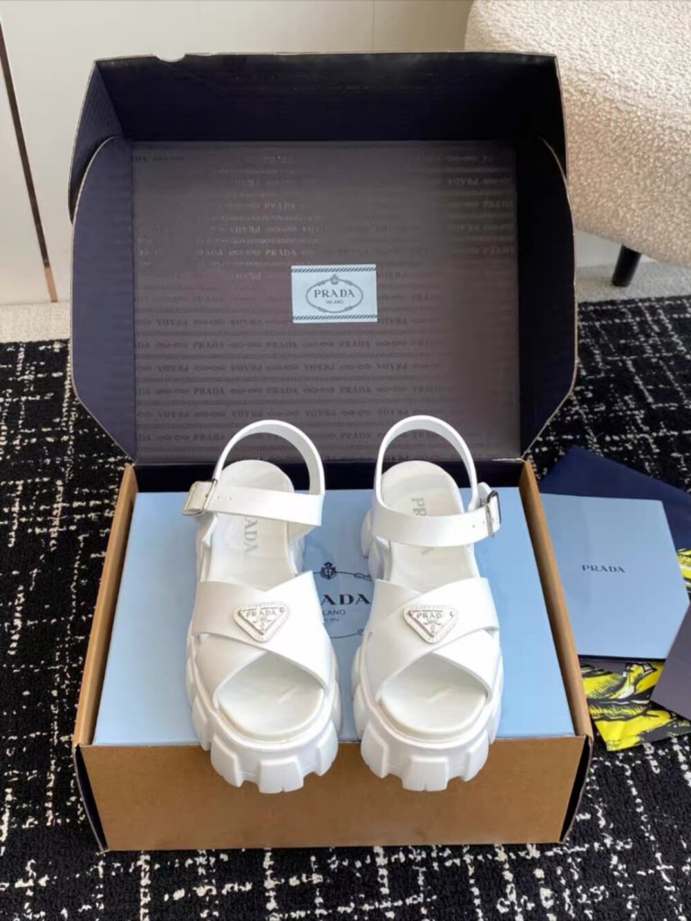 Prada Monolith White Foam Rubber Platform Sandals